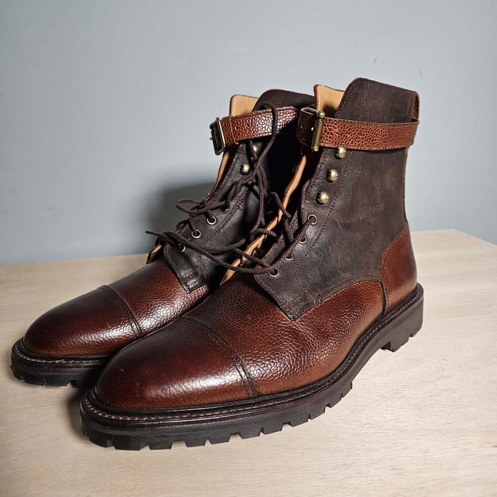 Crockett & Jones Aldershot Boots Mens 9 10 G Brown Leather Suede Vibram Lug Sole